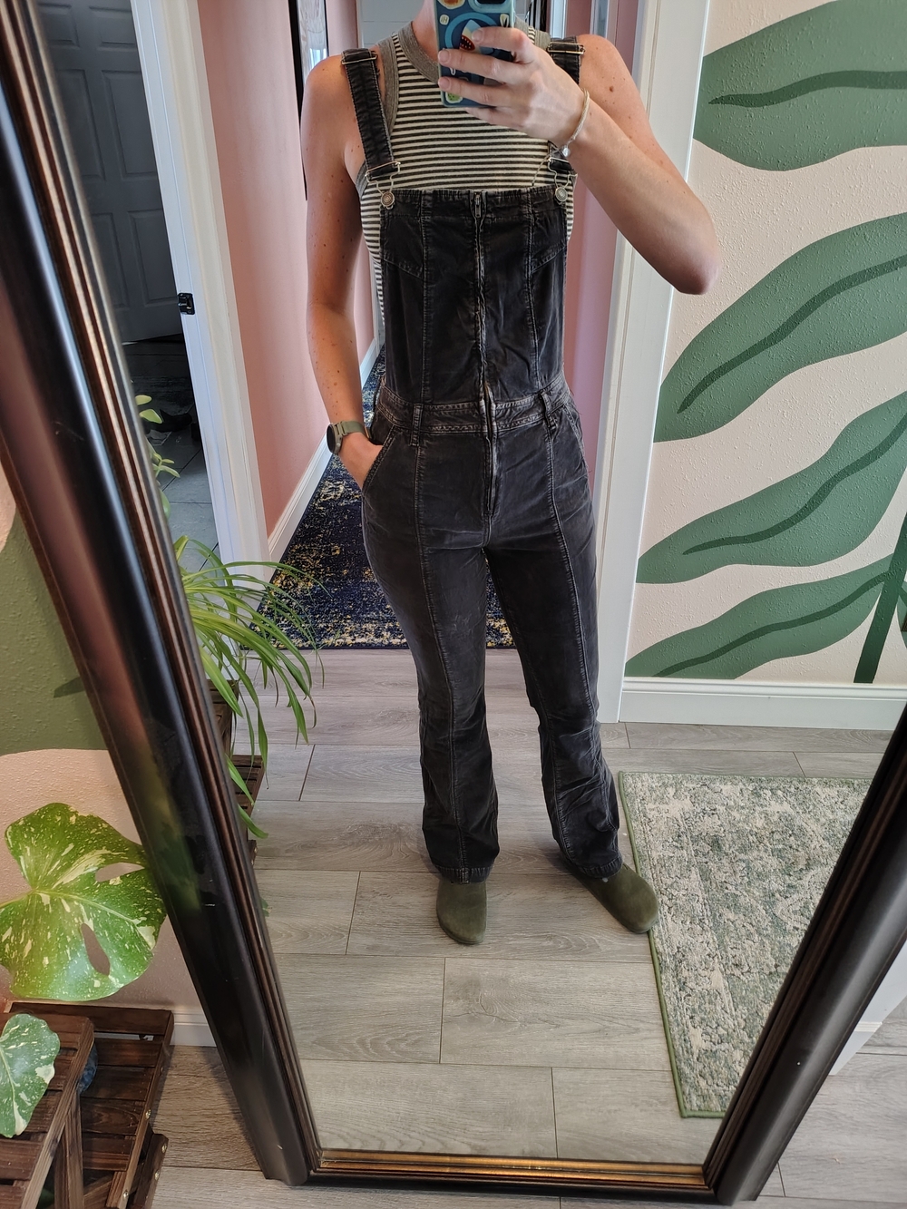 We The Free Black Washed Black Corduroy Bootcut Denim Overalls